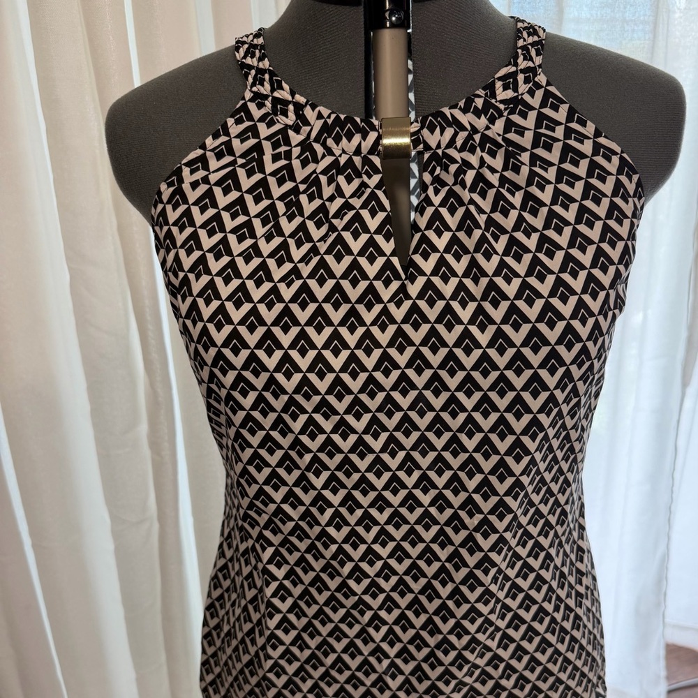 White House Black Market Black and Cream Geometric Blouse